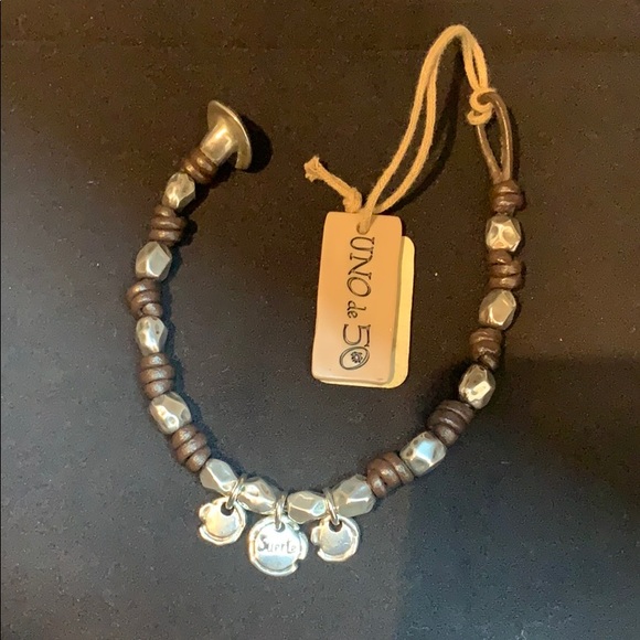 NWT Women’s Uno de 50 Bracelet Silver/Leather - Picture 2 of 11